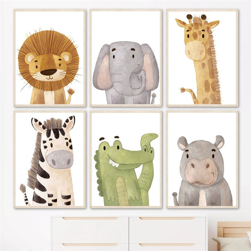 CORX Designs - Lion Elephant Giraffe Crocodile Zebra Nursery Canvas Art - Review